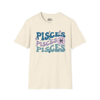 Retro Pisces Zodiac Graphic T-Shirt Natural / M gift_idea unique_gift personalised_gift