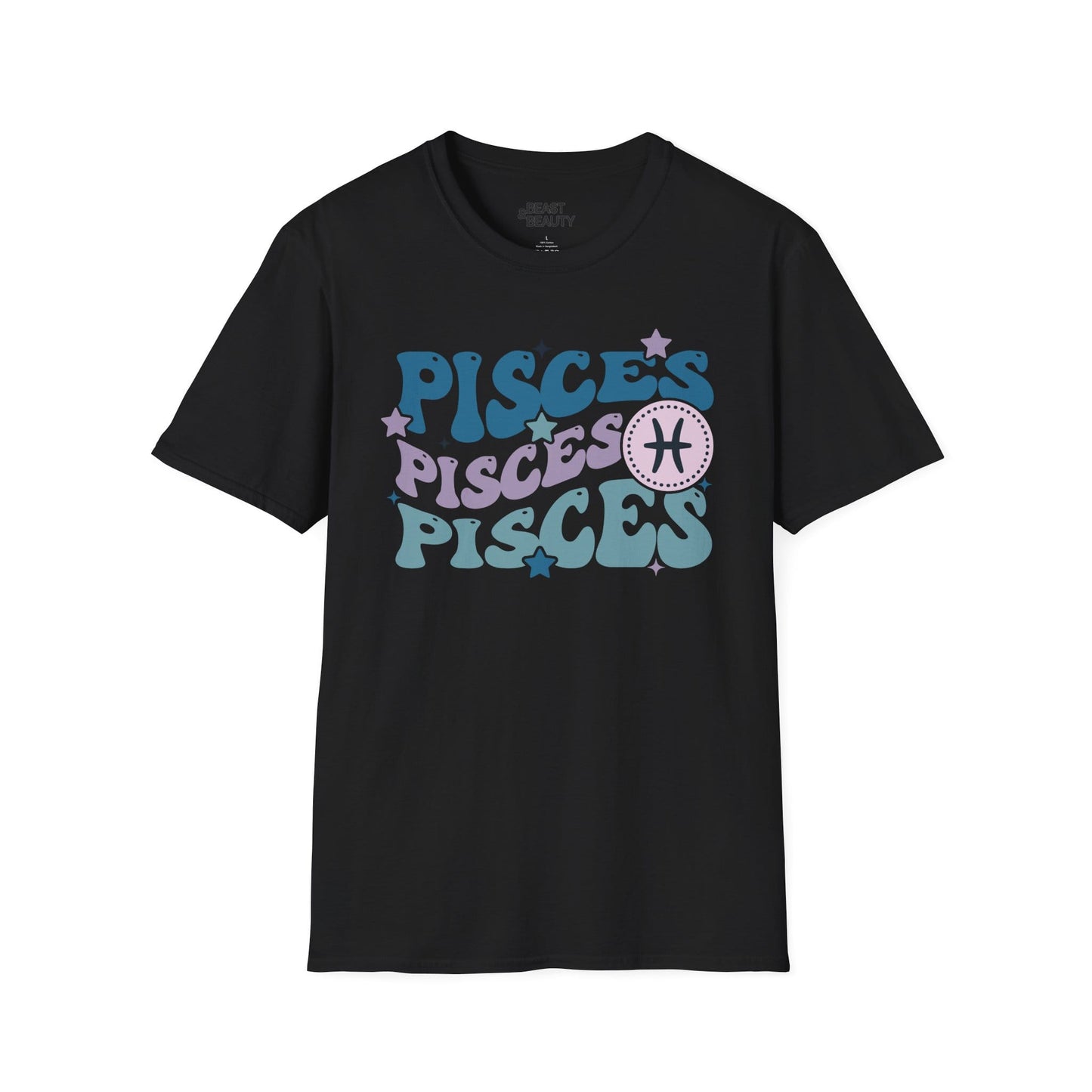 Retro Pisces Zodiac Graphic T-Shirt Black / S gift_idea unique_gift personalised_gift