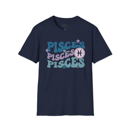 Retro Pisces Zodiac Graphic T-Shirt Navy / S gift_idea unique_gift personalised_gift