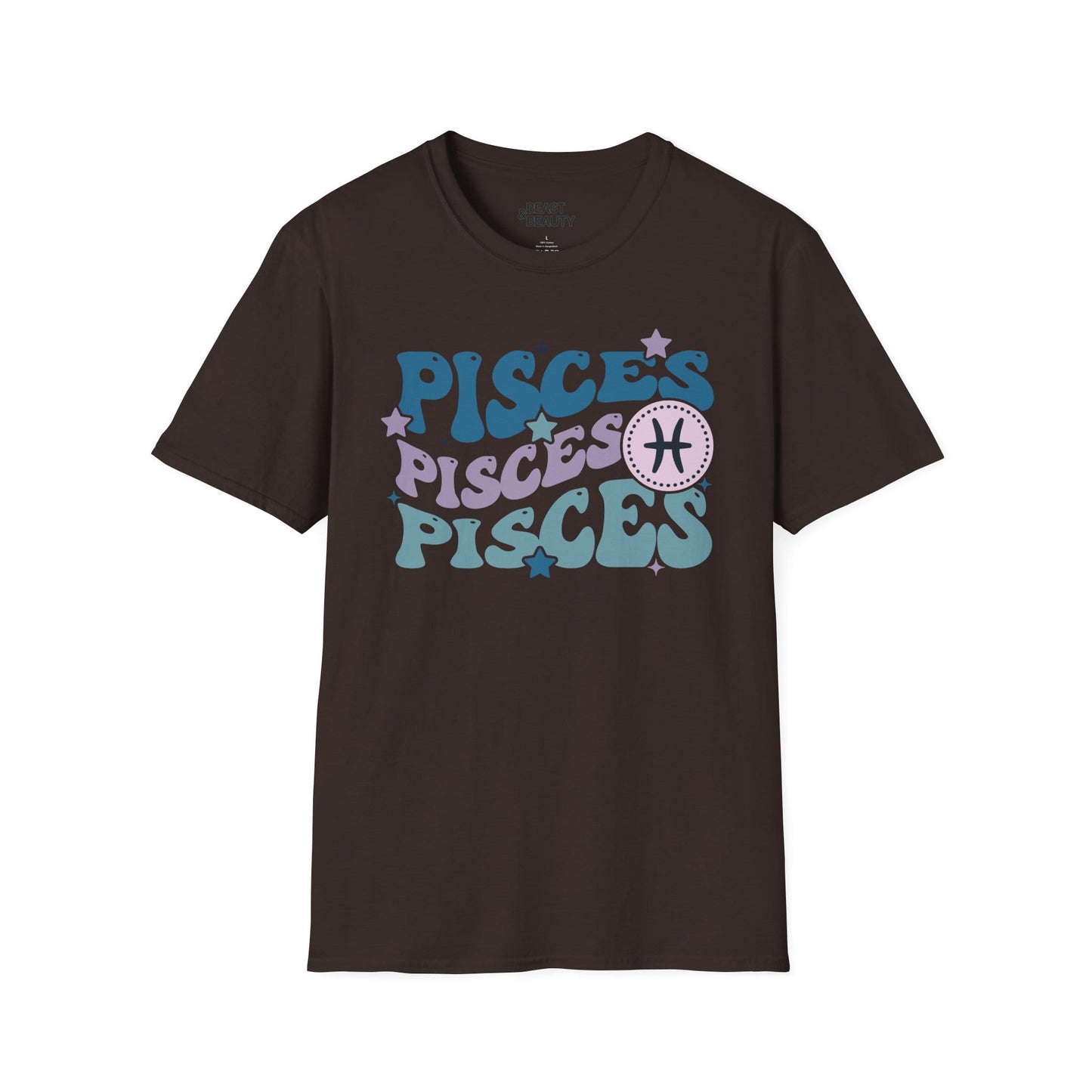 Retro Pisces Zodiac Graphic T-Shirt Dark Chocolate / M gift_idea unique_gift personalised_gift