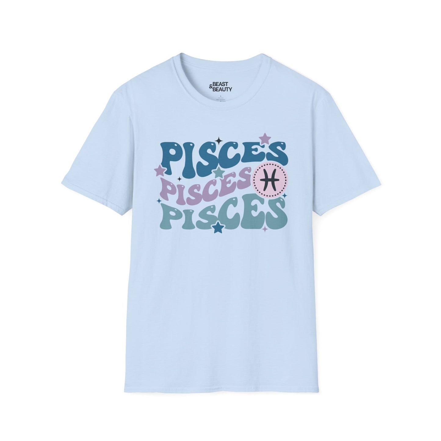 Retro Pisces Zodiac Graphic T-Shirt Light Blue / S gift_idea unique_gift personalised_gift