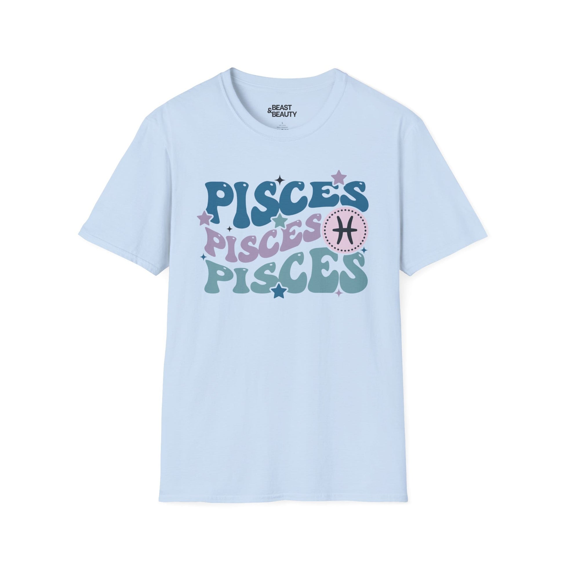 Retro Pisces Zodiac Graphic T-Shirt Light Blue / S gift_idea unique_gift personalised_gift