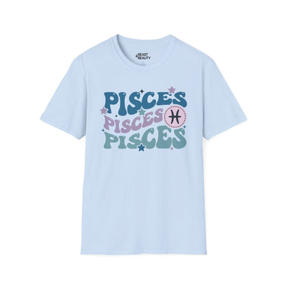 Retro Pisces Zodiac Graphic T-Shirt Light Blue / S gift_idea unique_gift personalised_gift