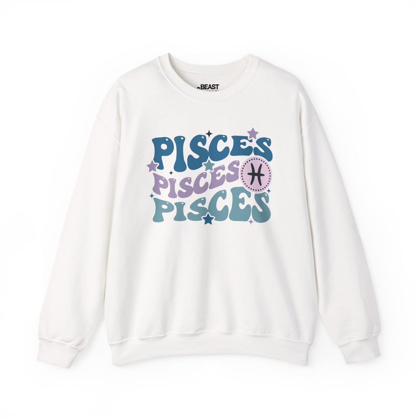 Retro Pisces Zodiac Sign Adult Sweatshirt White / S gift_idea unique_gift personalised_gift