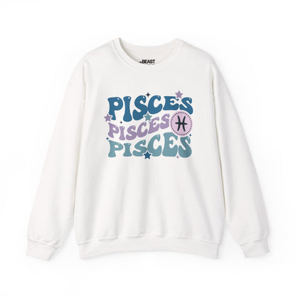 Retro Pisces Zodiac Sign Adult Sweatshirt White / S gift_idea unique_gift personalised_gift