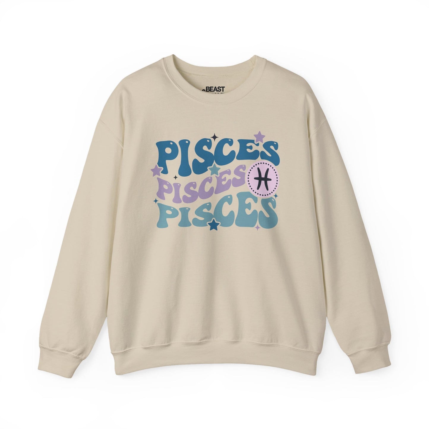 Retro Pisces Zodiac Sign Adult Sweatshirt Sand / S gift_idea unique_gift personalised_gift