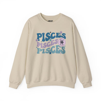 Retro Pisces Zodiac Sign Adult Sweatshirt Sand / S gift_idea unique_gift personalised_gift