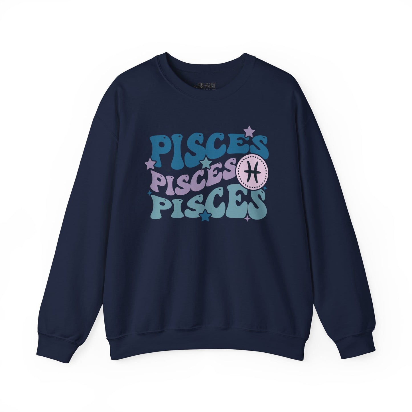 Retro Pisces Zodiac Sign Adult Sweatshirt Navy / S gift_idea unique_gift personalised_gift