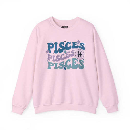 Retro Pisces Zodiac Sign Adult Sweatshirt Light Pink / S gift_idea unique_gift personalised_gift