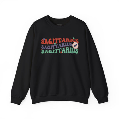 Retro Sagittarius Zodiac Sign Adult Sweatshirt Black / S gift_idea unique_gift personalised_gift