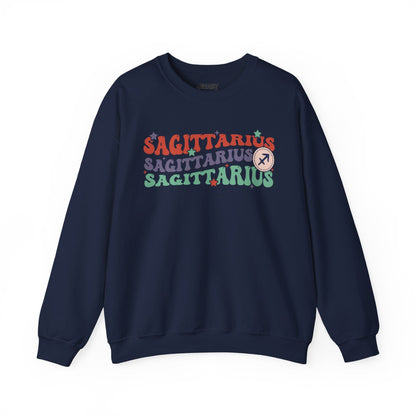 Retro Sagittarius Zodiac Sign Adult Sweatshirt Navy / S gift_idea unique_gift personalised_gift