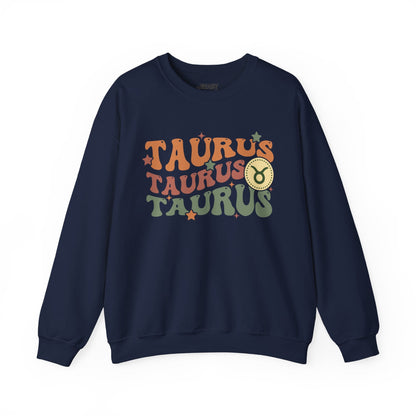 Retro Taurus Zodiac Sign Adult Sweatshirt Navy / S gift_idea unique_gift personalised_gift