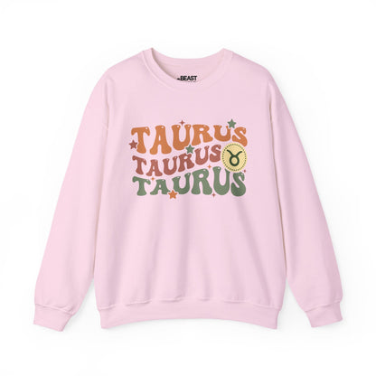 Retro Taurus Zodiac Sign Adult Sweatshirt Light Pink / S gift_idea unique_gift personalised_gift