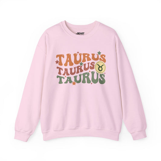 Retro Taurus Zodiac Sign Adult Sweatshirt Light Pink / S gift_idea unique_gift personalised_gift
