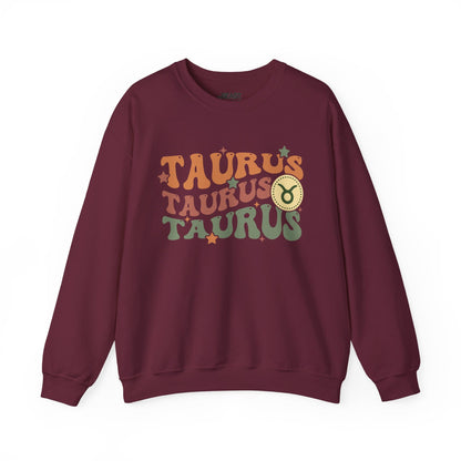 Retro Taurus Zodiac Sign Adult Sweatshirt Maroon / S gift_idea unique_gift personalised_gift