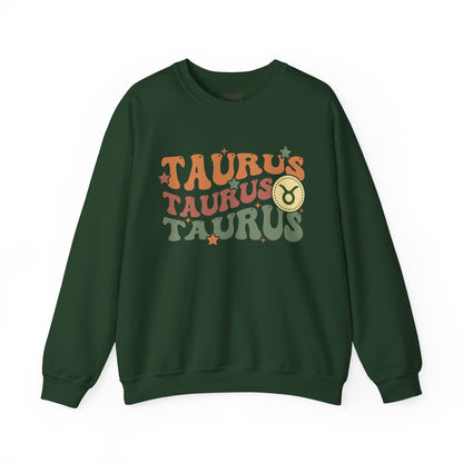 Retro Taurus Zodiac Sign Adult Sweatshirt Forest Green / S gift_idea unique_gift personalised_gift