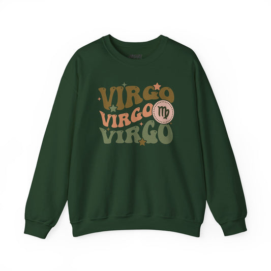 Retro Virgo Zodiac Sign Adult Sweatshirt Forest Green / S gift_idea unique_gift personalised_gift