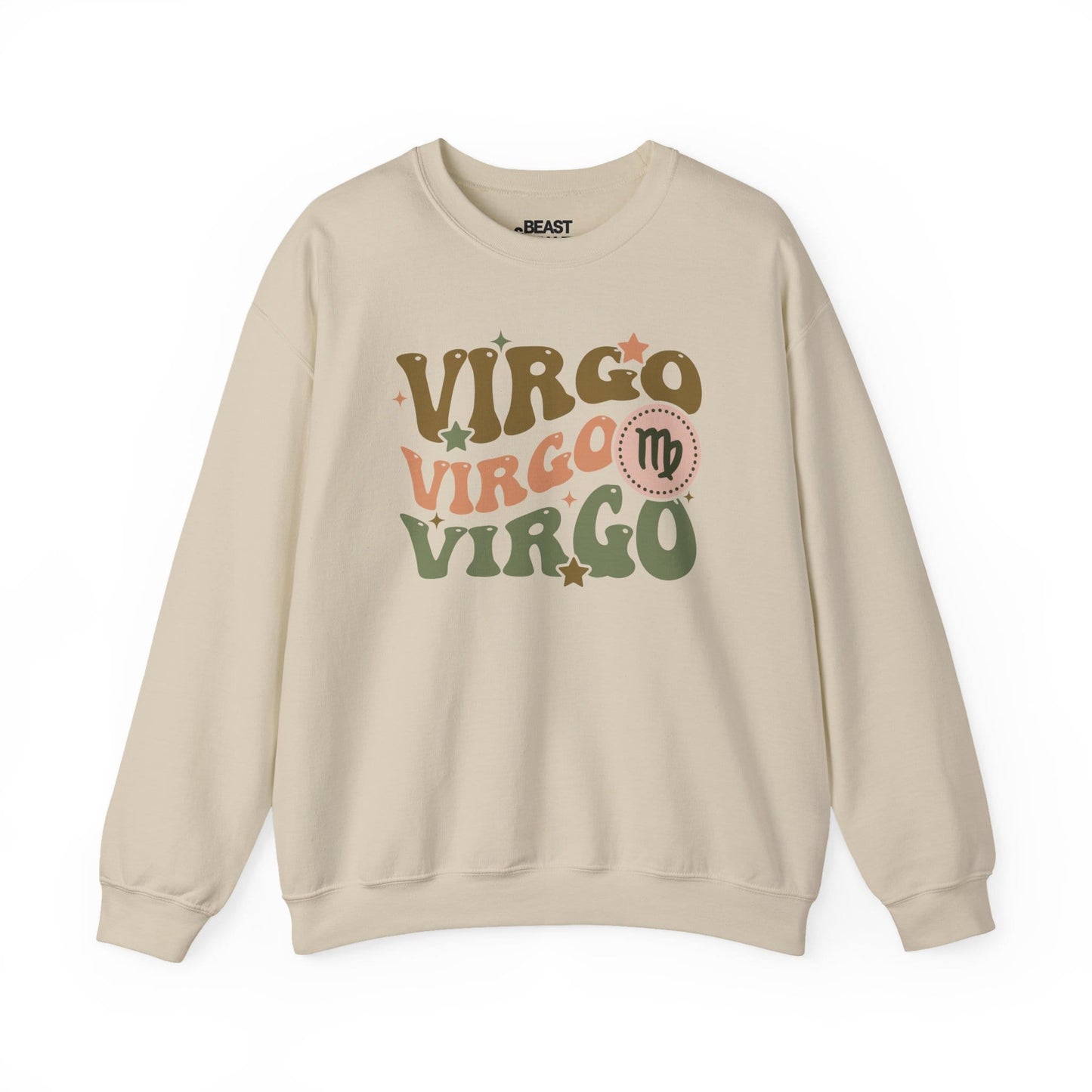 Retro Virgo Zodiac Sign Adult Sweatshirt Sand / S gift_idea unique_gift personalised_gift
