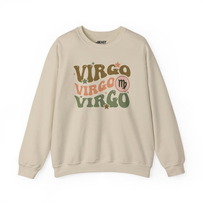 Retro Virgo Zodiac Sign Adult Sweatshirt Sand / S gift_idea unique_gift personalised_gift