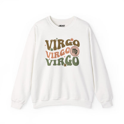 Retro Virgo Zodiac Sign Adult Sweatshirt White / S gift_idea unique_gift personalised_gift