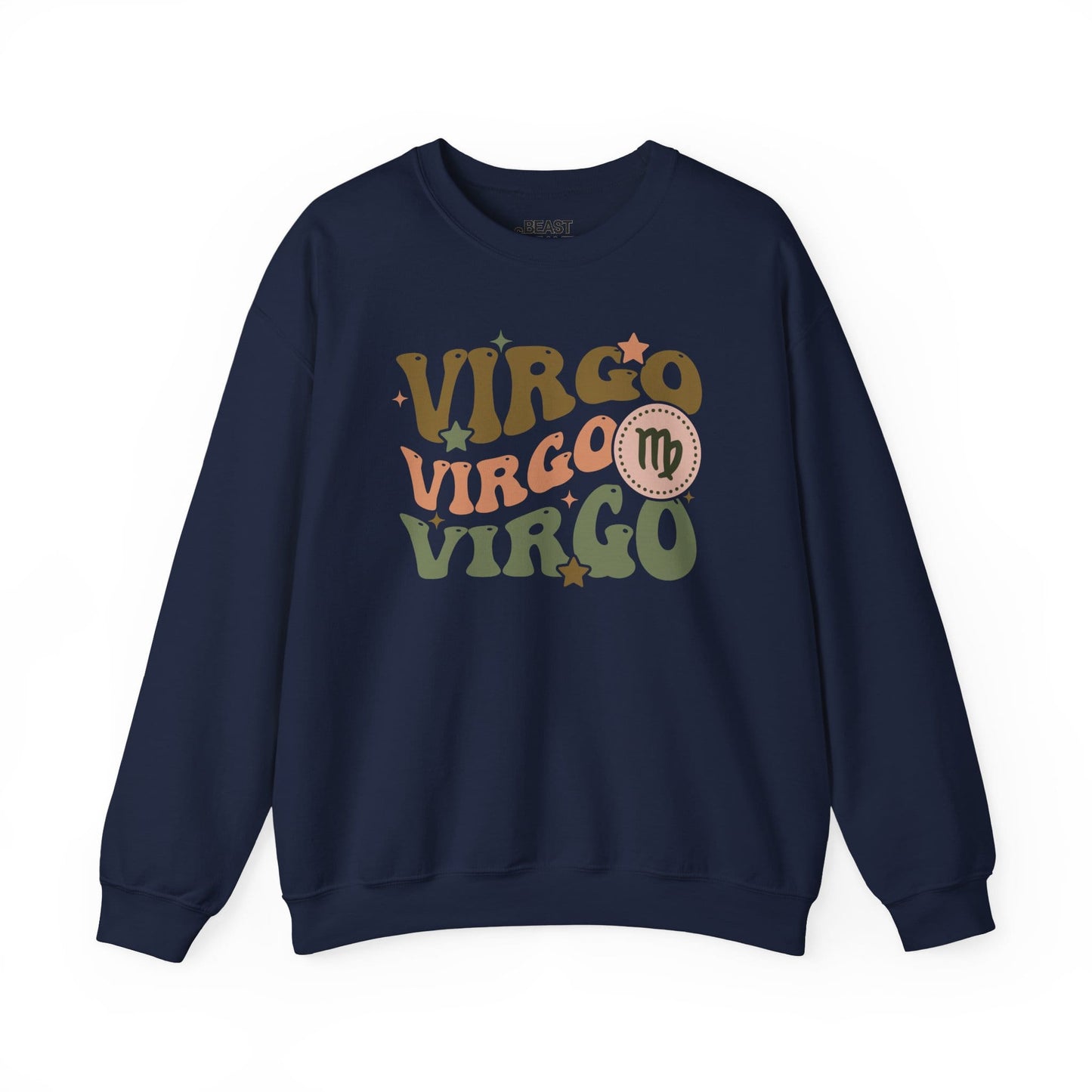 Retro Virgo Zodiac Sign Adult Sweatshirt Navy / S gift_idea unique_gift personalised_gift