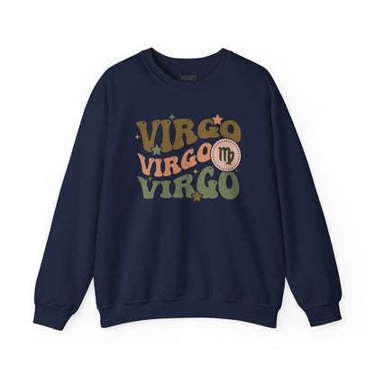 Retro Virgo Zodiac Sign Adult Sweatshirt Navy / S gift_idea unique_gift personalised_gift