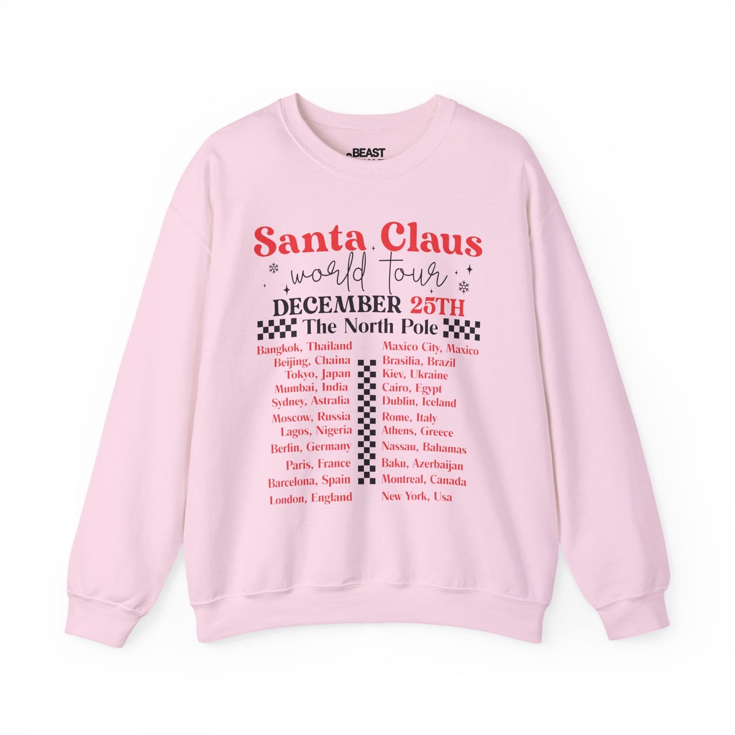 santa claus world tour christmas sweatshirt light pink sweatshirt uk Christmas gift idea