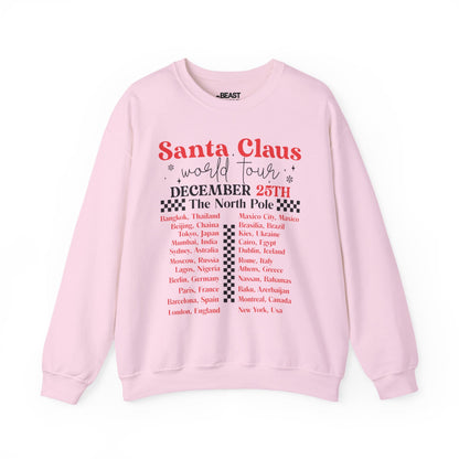 santa claus world tour christmas sweatshirt light pink sweatshirt uk Christmas gift idea