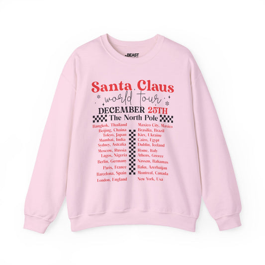 santa claus world tour christmas sweatshirt light pink sweatshirt uk Christmas gift idea