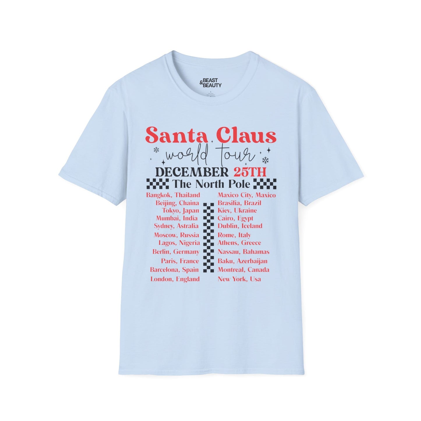 santa claus world tour christmas t-shirt light blue t-shirt uk Christmas gift idea