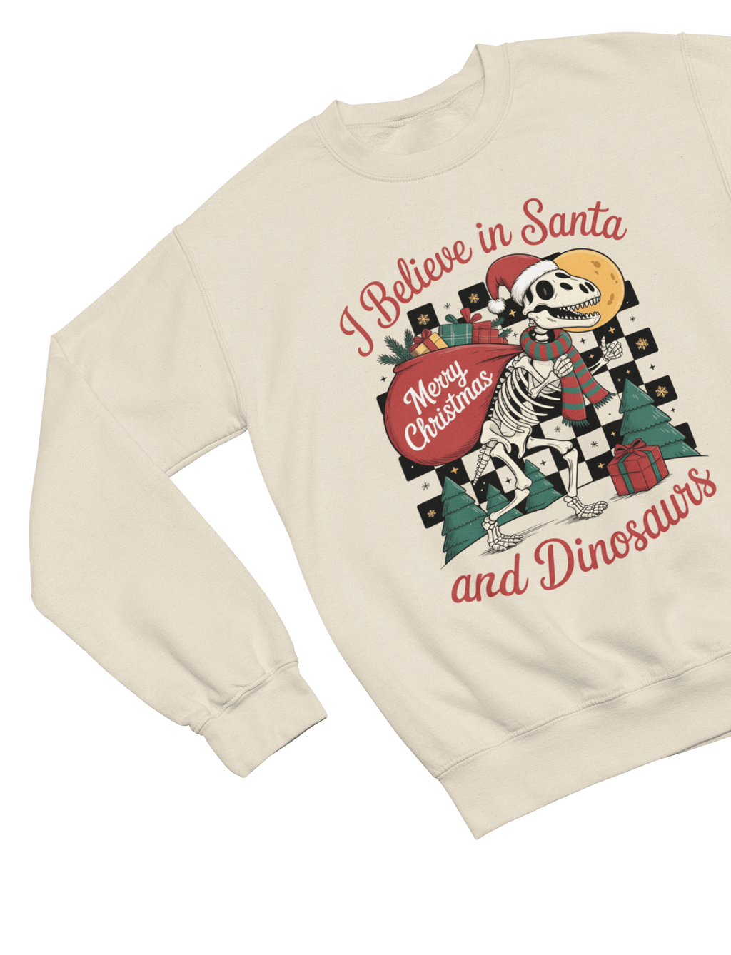 Beast and Beauty Sweatshirt / 3XL (Adult) / Beige Santa & Dinosaurs Christmas Jumper – Funny Adult Xmas Sweatshirt