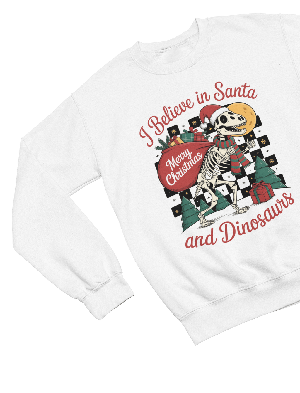 Beast and Beauty Sweatshirt / 3XL (Adult) / White Santa & Dinosaurs Christmas Jumper – Funny Adult Xmas Sweatshirt