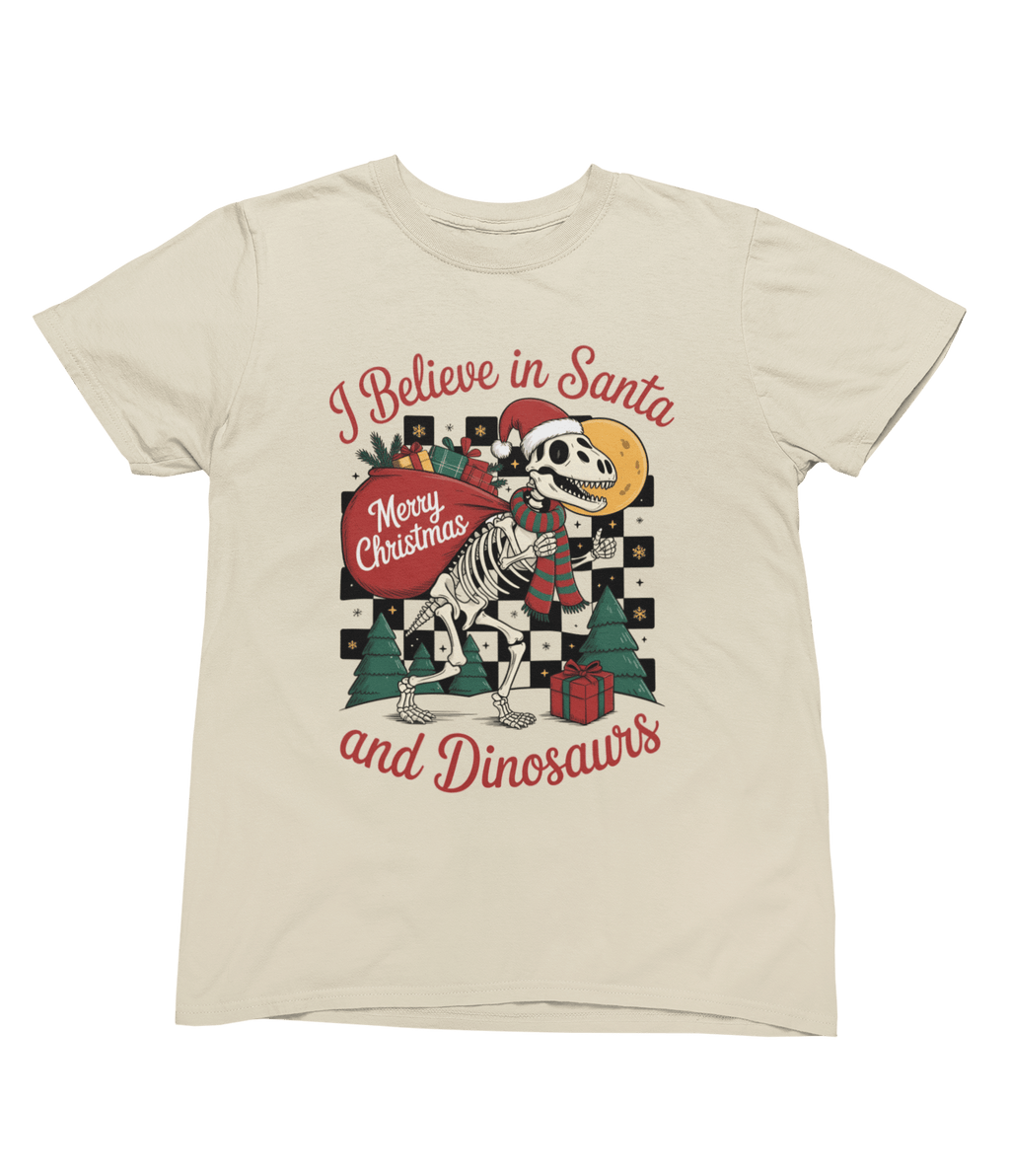 Beast and Beauty T-Shirt / 3XL (Adult) / Beige Santa & Dinosaurs Christmas Jumper – Funny Adult Xmas Sweatshirt