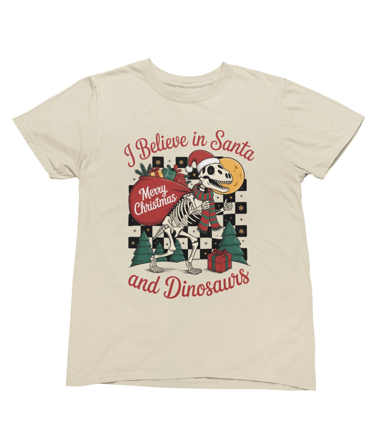 Beast and Beauty T-Shirt / 3XL (Adult) / Beige Santa & Dinosaurs Christmas Jumper – Funny Adult Xmas Sweatshirt