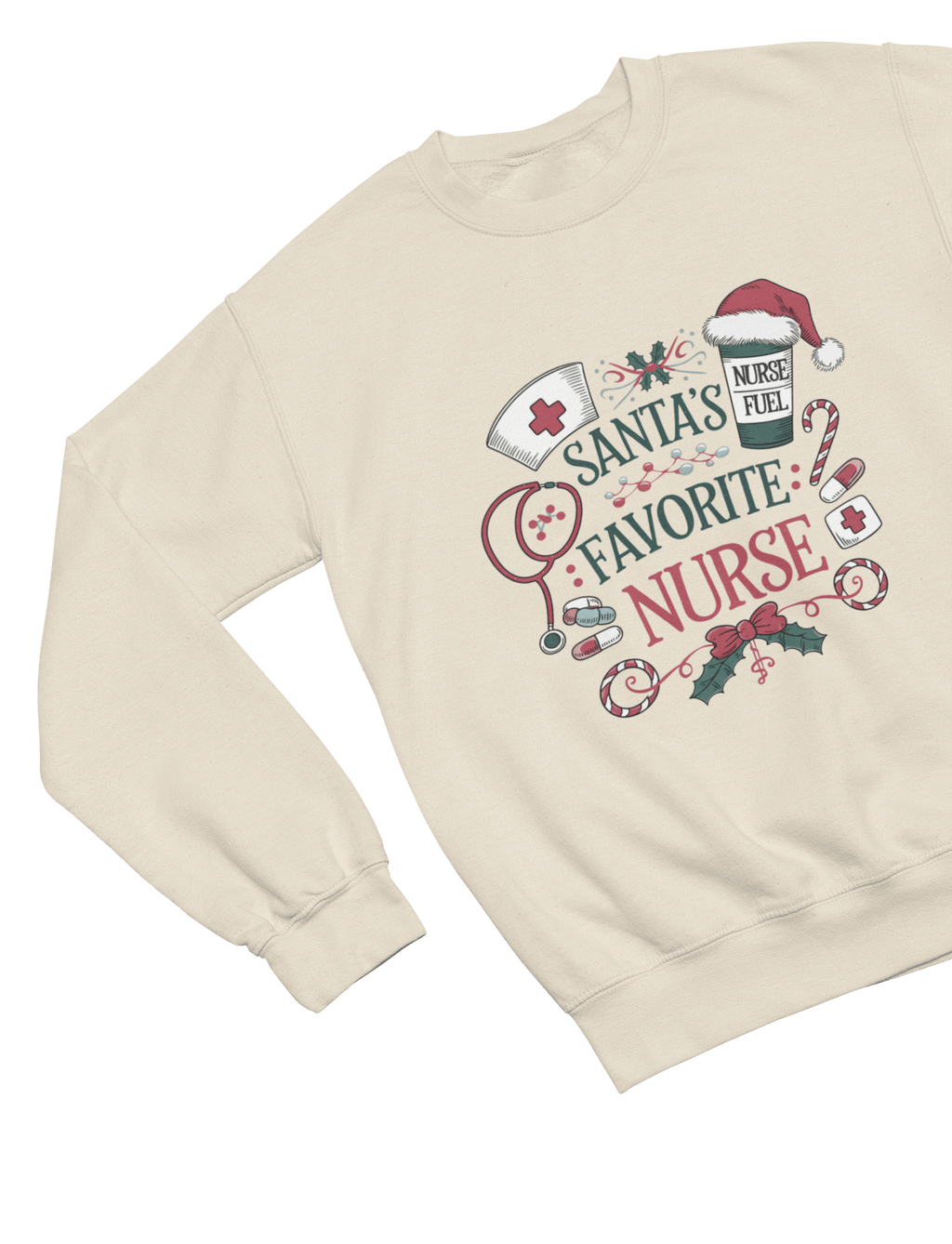 Beast and Beauty Sweatshirt / 3XL (Adult) / Beige Santa’s Favorite Nurse Christmas Sweatshirt – Festive Nurse Gift