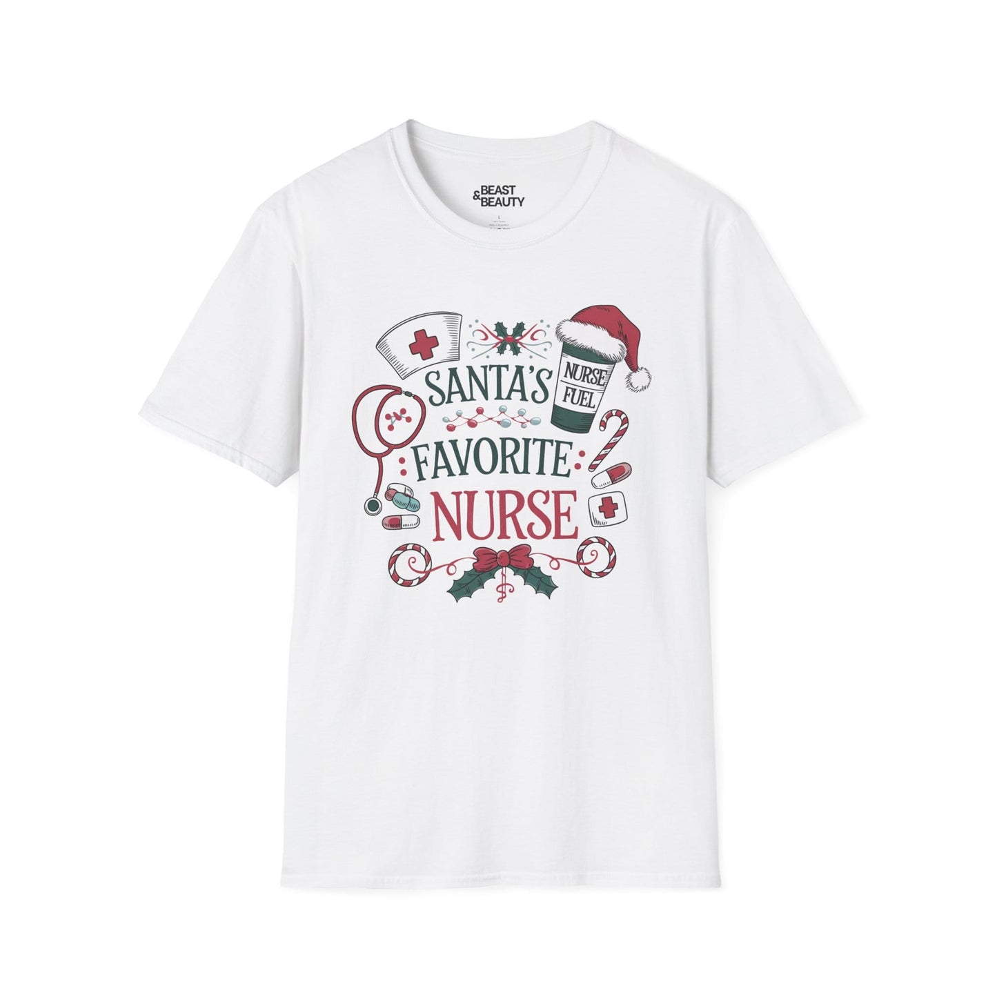 santa s favorite nurse christmas t-shirt white t-shirt uk Christmas gift idea
