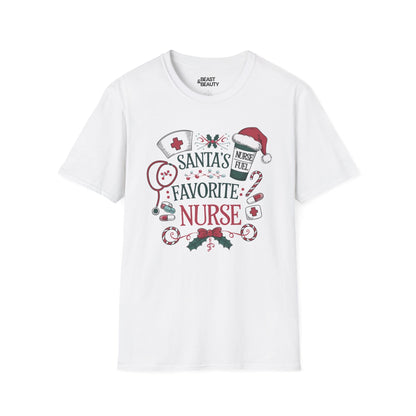 santa s favorite nurse christmas t-shirt white t-shirt uk Christmas gift idea