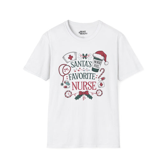 santa s favorite nurse christmas t-shirt white t-shirt uk Christmas gift idea