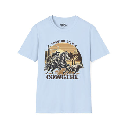 shoulda been a cowgirl t-shirt light blue t-shirt uk cowgirl gift idea