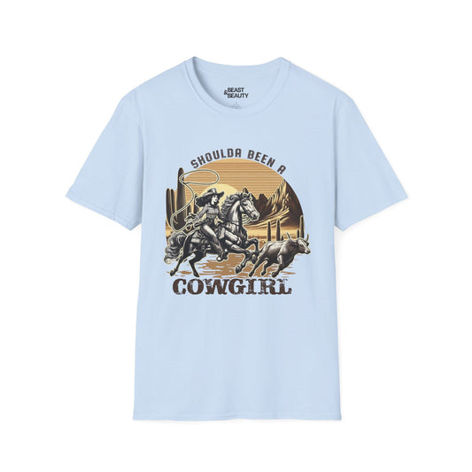 shoulda been a cowgirl t-shirt light blue t-shirt uk cowgirl gift idea
