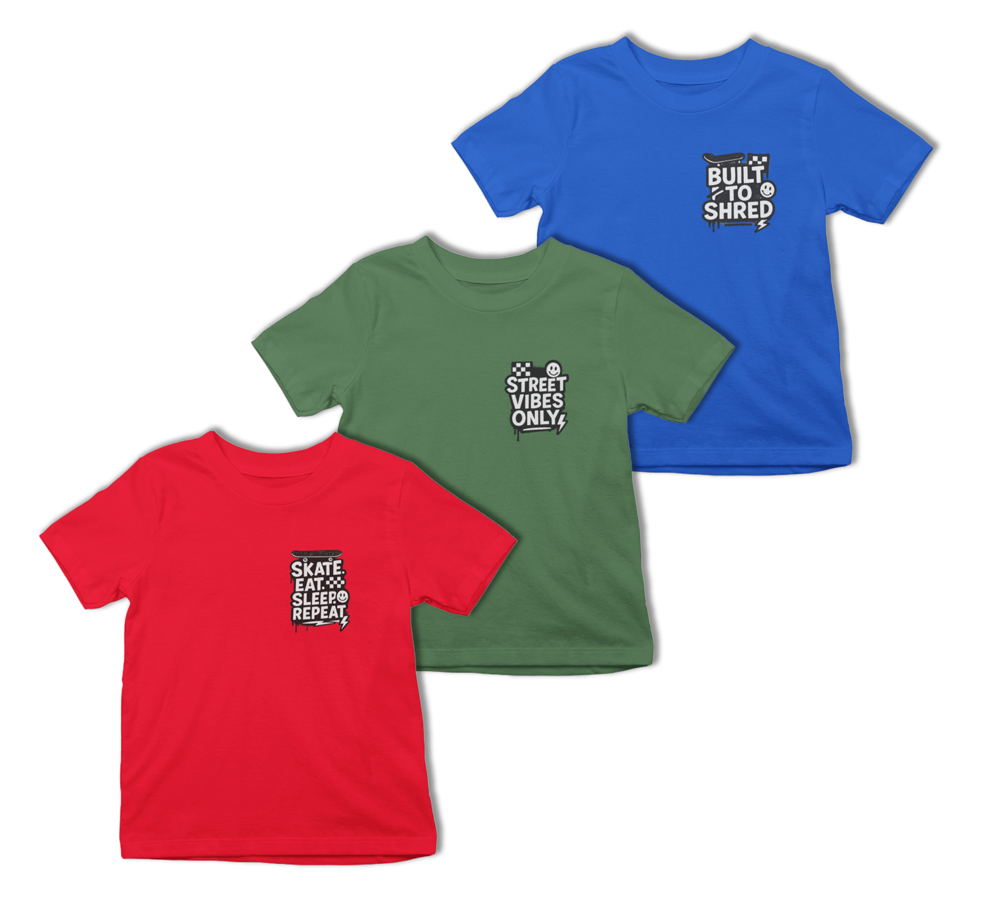 Skater Kids T-Shirt Set (3 Pack) | Skate, Street Vibes & Shred Tees 3-4 years / Set of 3 gift_idea unique_gift personalised_gift
