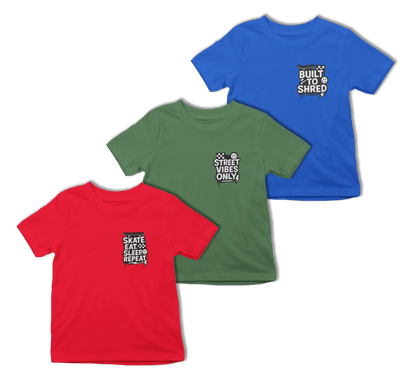 Skater Kids T-Shirt Set (3 Pack) | Skate, Street Vibes & Shred Tees 3-4 years / Set of 3 gift_idea unique_gift personalised_gift