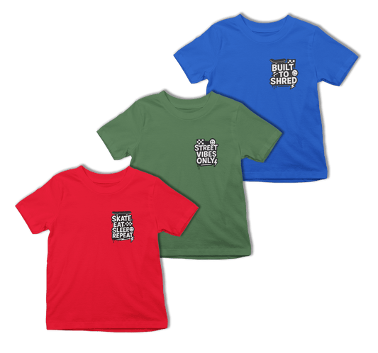 Skater Kids T-Shirt Set (3 Pack) | Skate, Street Vibes & Shred Tees 3-4 years / Set of 3 gift_idea unique_gift personalised_gift