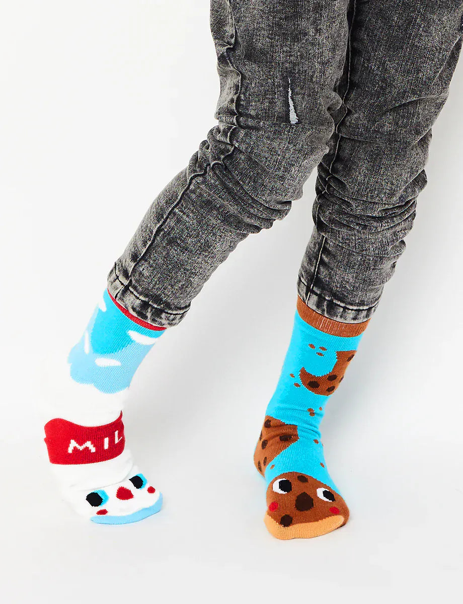 My Store Socks Milk & Cookies Kids Socks – Mismatched Non-Slip Fun Socks Small
