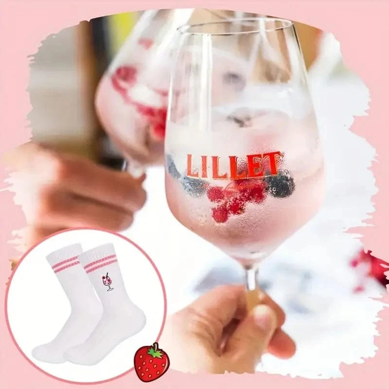 My Store Socks Strawberry Cocktail Socks – Cute Embroidered Pink Stripe Socks UK