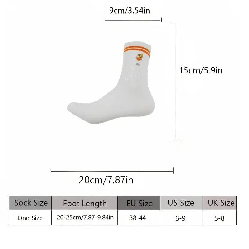 My Store Socks Wine Glass Socks – Fun Embroidered White & Orange Stripe Socks UK