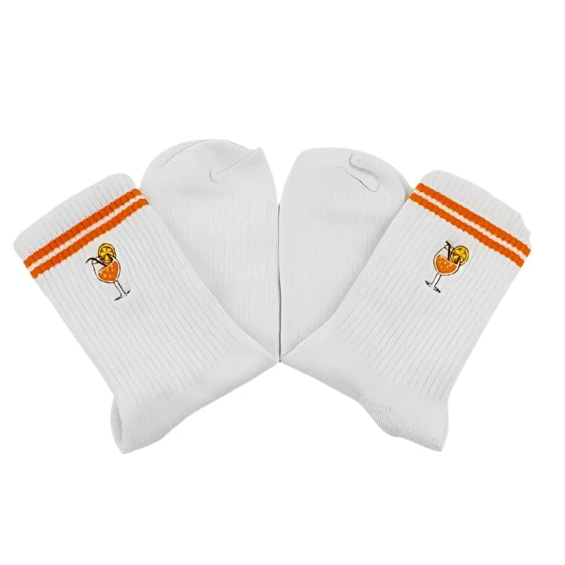 My Store Socks Wine Glass Socks – Fun Embroidered White & Orange Stripe Socks UK