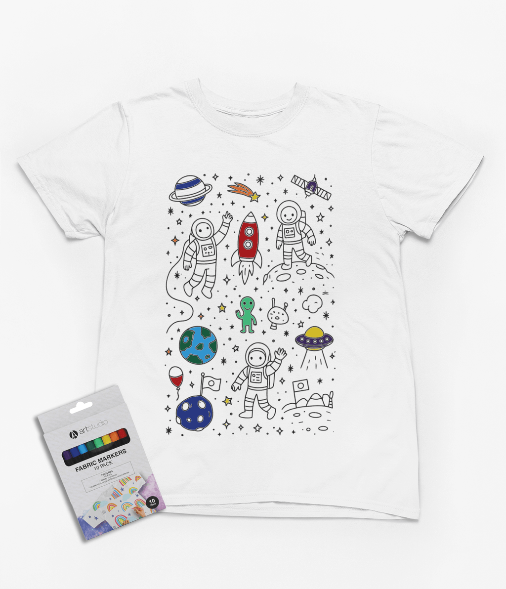 Space Adventure Colour-In T-Shirt – DIY Astronaut Fun for Creative Kids gift_idea unique_gift personalised_gift