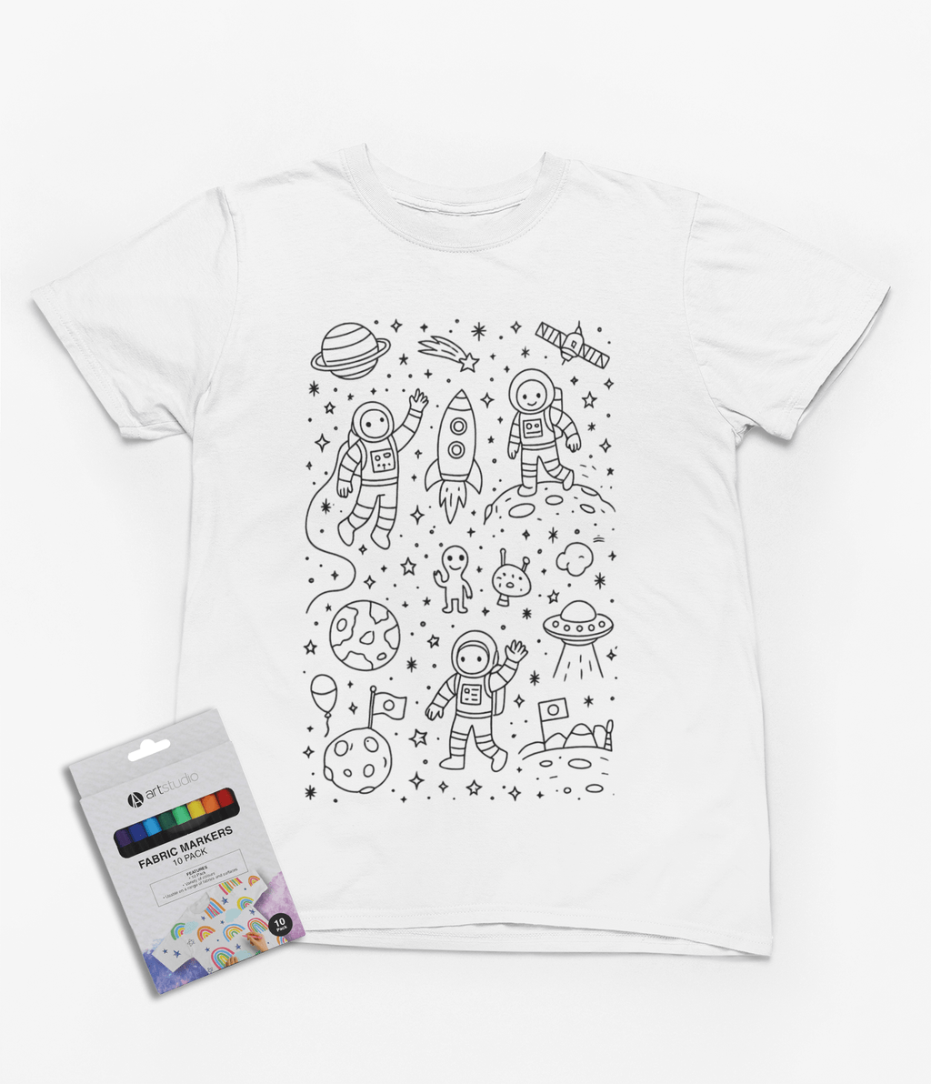 Space Adventure Colour-In T-Shirt – DIY Astronaut Fun for Creative Kids 3-4 years gift_idea unique_gift personalised_gift