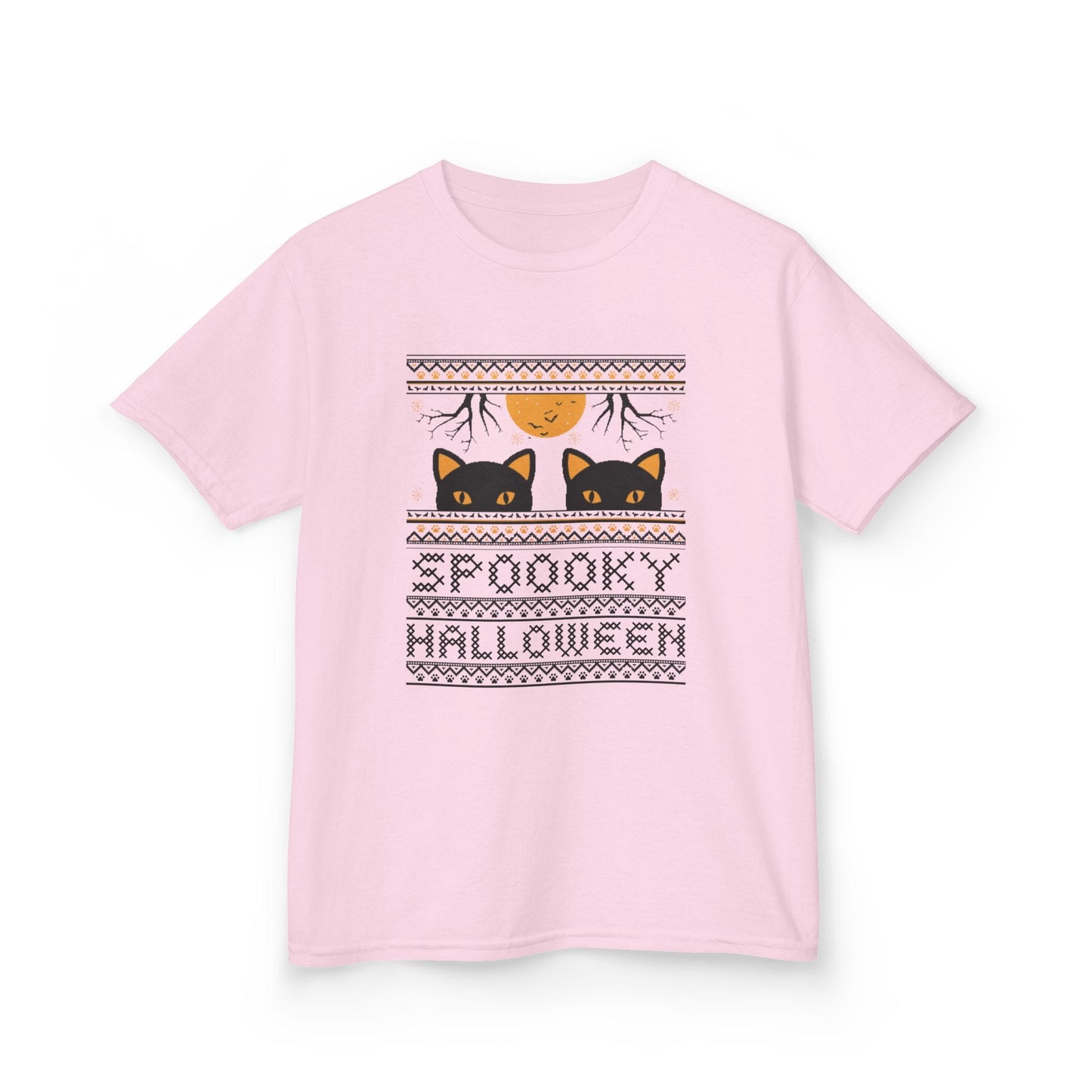 Spooky Halloween Black Cat Kids T-Shirt Light Pink / XS gift_idea unique_gift personalised_gift